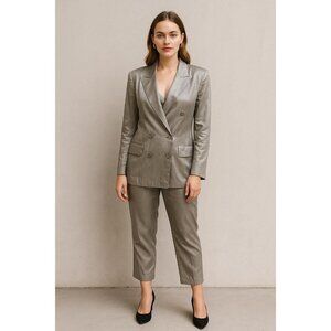 Vintage 1980s Silver Metallic Blazer & Pants Set – Glam Evening Suit, Women’s Me